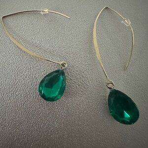 Green and Gold Teardrop Earrings with Faceted Gemstones